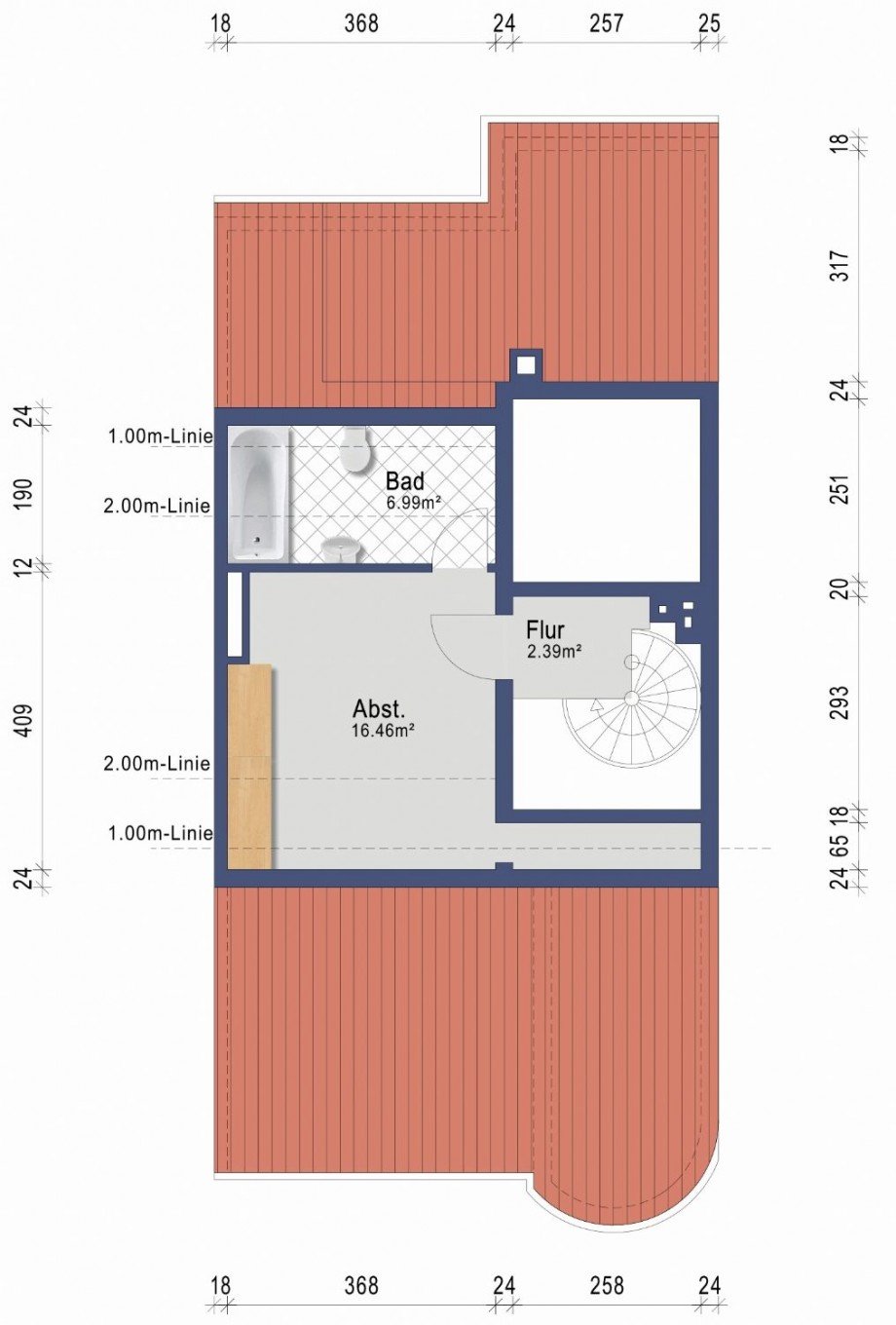 Grundriss Giebel Dachgeschosswohnung Düsseldorf