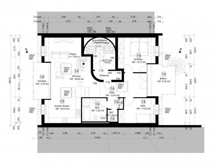 Grundriss 5. OG Maisonettewohnung Düsseldorf