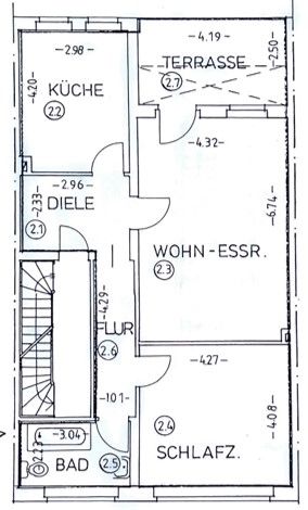 Grundriss 1. OG (heute Dusche statt Wanne) Mehrfamilienhaus Krefeld