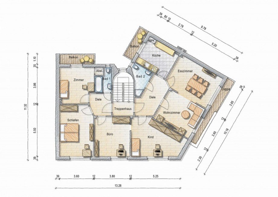 Grundriss aktuell Etagenwohnung Düsseldorf