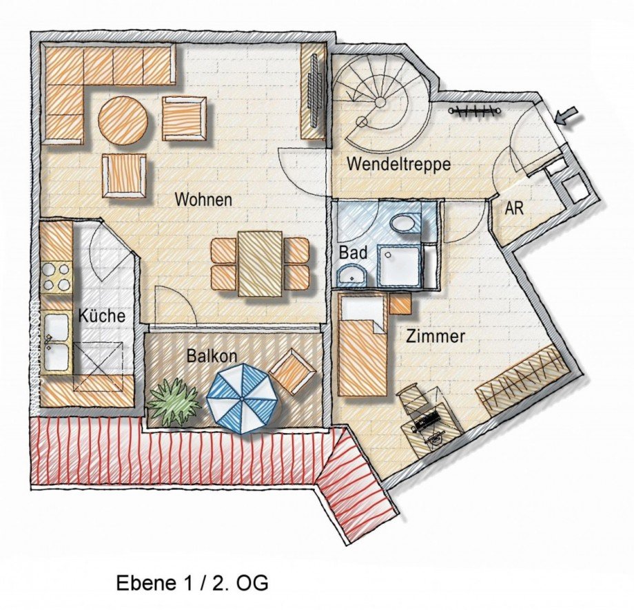Grundriss Ebene 1 Maisonettewohnung D�sseldorf