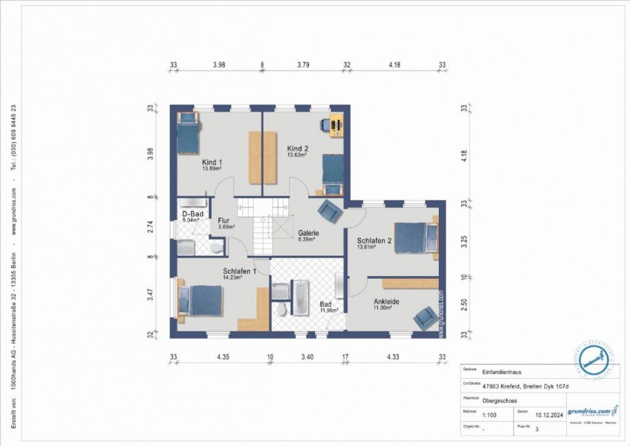 Grundriss OG Einfamilienhaus Krefeld