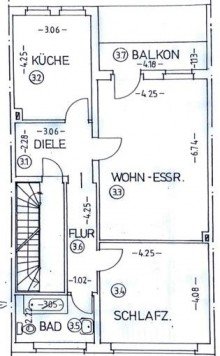 Grundriss 2. OG (heute Dusche statt Wanne) Sehr solide Kapitalanlage im Bismarckviertel von Krefeld