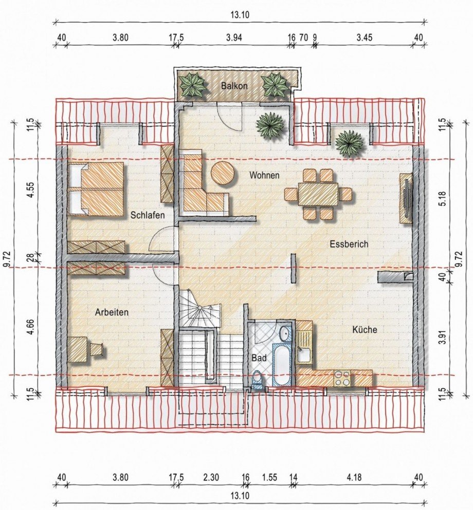 Grundriss Dachgeschoss Maisonettewohnung D�sseldorf