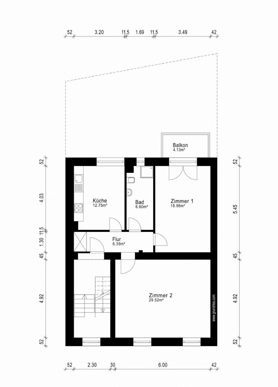 Grundriss 1. Obergeschoss Wohn- / Gesch�ftshaus Düsseldorf