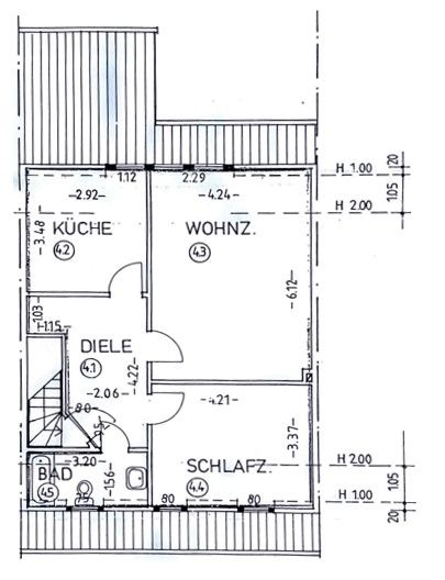 Grundriss DG (heute Dusche statt Wanne) Mehrfamilienhaus Krefeld