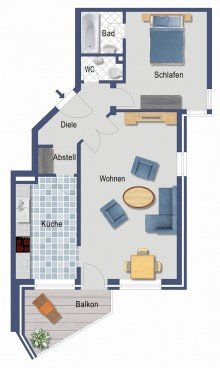 Grundriss 2-Zimmer Wohnung direkt am Grafenberger Wald auf Parkgrundstück