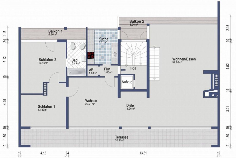 Grundriss Ebene 1 Etagenwohnung Düsseldorf